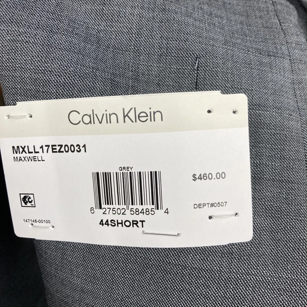 Calvin Klein Mens Slim fit 2-pc Suit Jacket Blazer 44S Pants 36W 32L Grey Wool
